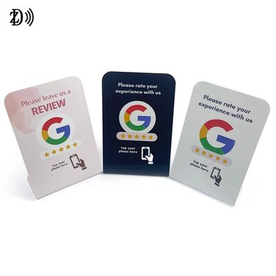Custom Logo NFC Stand Social Media Review NTAG213 NFC PVC Google Review Card Menu Display Stand